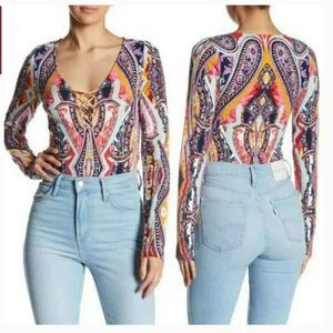 Free People Pick A Place Printed Bodysuit NWOT - Size Large